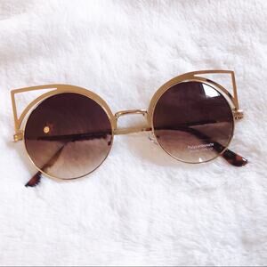 Mia Gold Cat Eye Retro Round Tinted Sunglasses